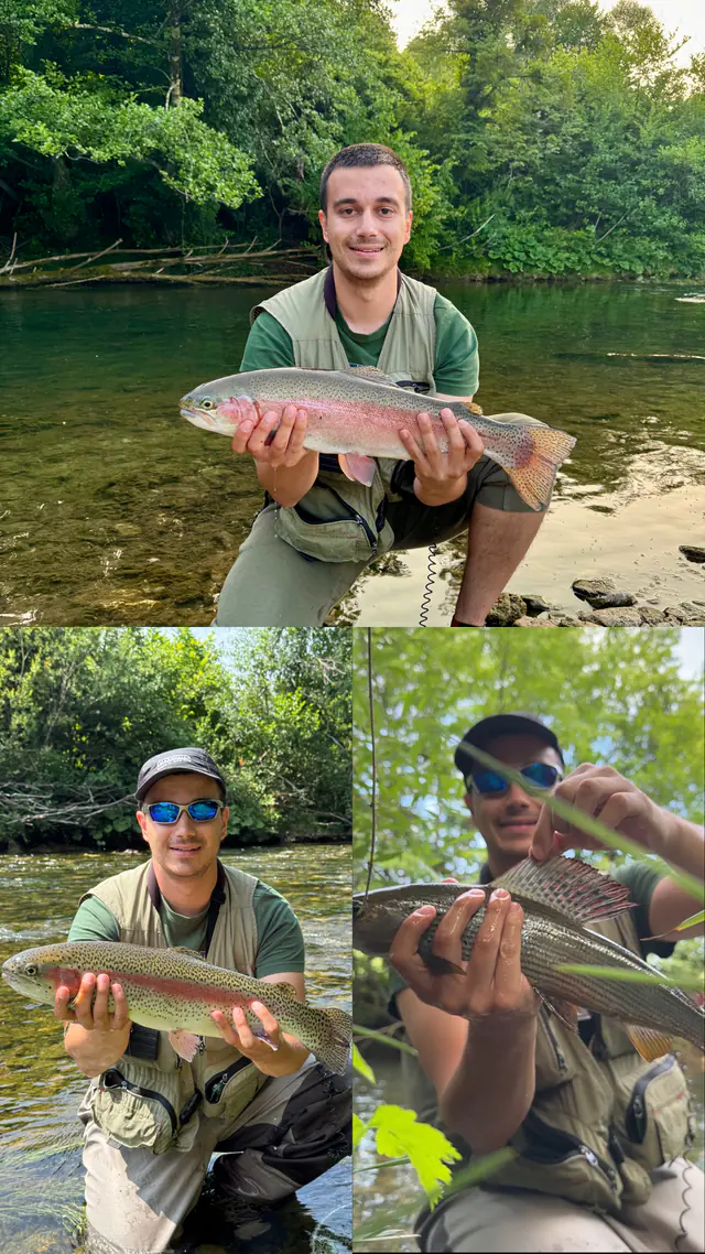 Faruk holding rainbow trout on the river